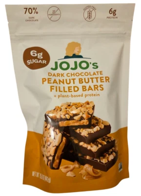 Jojo's 15.6 oz DARK CHOCOLATE PEANUT BUTTER Filled Bars BULK SiZe * BB 11/2025 * - Image 1 of 4