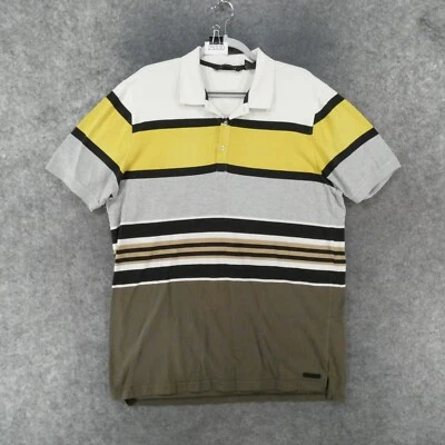 Sean John Polo Shirt Mens Extra Large Short Sleeve Olive Green Ivory Tan Striped - Image 1 of 4