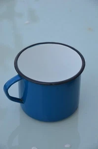 Emaille Milchtopf, antik, 40er Jahre, wunderschön, blau mit weiß, vgl. Fotos! - Bild 1 von 6