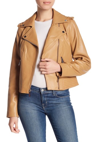 Giacca Moto Michael Kors Vera Pelle Asimmetrica Zip XL Manilla $450