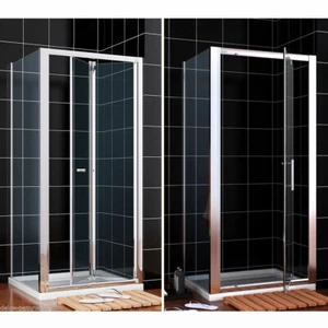 Shower Enclosure Bi Fold/Pivot Door Walk In Cubicle Glass Screen Panel and Tray - Picture 1 of 22