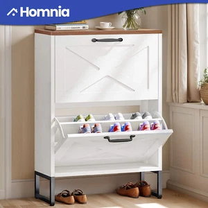 2 Flip Storage Drawers Shoe Cabinet Metal Legs Entryway Sneakers Rack Organizer - Picture 1 of 11