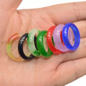 Natural Gemstone Multicolor Jade 17-18mm Finger Circle Rings Women Jewelry - Picture 1 of 68
