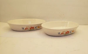 VINTAGE OVEN PROOF 7" BAKING DISH, FLOWER/FLORAL DESIGN, JAPAN, SET OF 2 - Picture 1 of 6