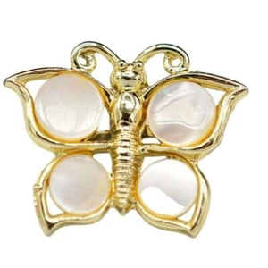 Abalone Butterfly Brooch Pin Shell Mother Pearl Gold Tone Vintage Bin5 - Picture 1 of 9