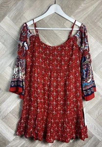Patron Of Peace Red Floral/Heart Off The Shoulder Boho Top Floaty Size Small New - Picture 1 of 21