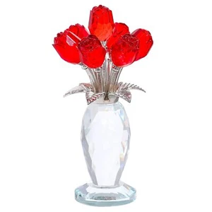 Red Crystal Rose Flower Figurine Glass Flowers Crystal Rose Figurines Gifts f... - Picture 1 of 6