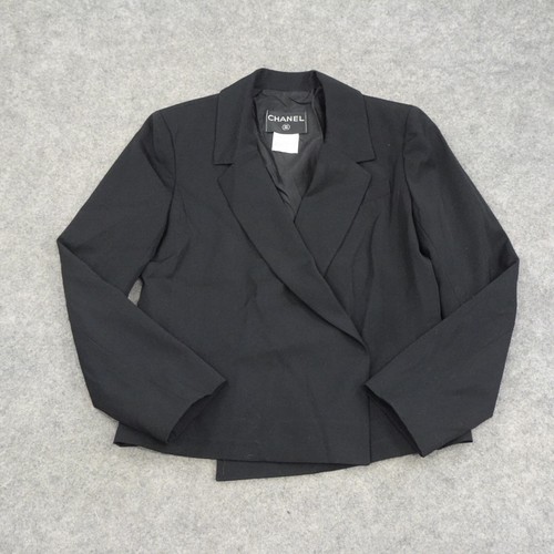 Giacca Chanel Donna 38 Nero Blazer Carriera Moderna Maniche Lunghe Lana Lunghezza Media