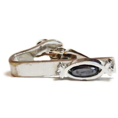 Clip de corbata de vidrio negro de metal plateado Swank Foto 1 de 4