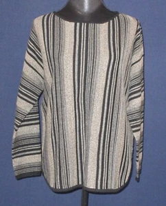 Suéter a rayas Chaps para mujer grande negro marrón gris topo nuevo sin etiquetas - Imagen 1 de 12