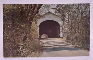 Norris Ford Covered Bridge Big Flat Rock River Rushville IN Indiana VTG Postcard - Foto 1 di 2