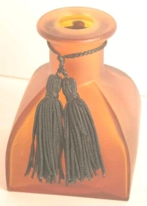 Vintage Amber Square Glass Perfume Bottle Bottle With Tassel Decor No Topper - Picture 1 of 6