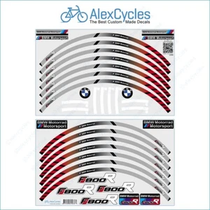 BMW Motorrad Motorsport F800R Red-Grey Laminated Wheel Rim Decals Stripes Kit - Picture 1 of 2