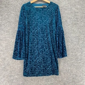 Adrienne Vittadini Dress Women S Small Blue Floral Zipper Shift Short Lined - Picture 1 of 9