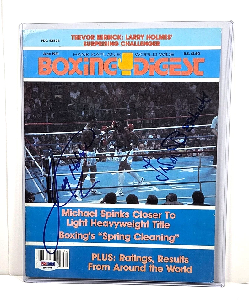 Larry Holmes & Trevor Berbick Signed 1981 Boxing Digest Cover with PSA/DNA COA - Image 1 of 4