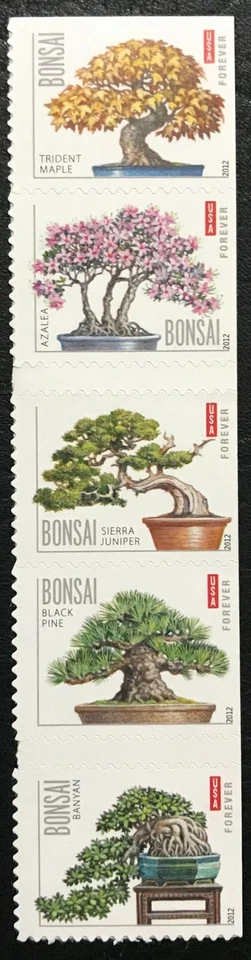 2012 #4618-22 - Forever - BONSAI TREES - Strip of 5 Booklet Stamps - Mint NH - Image 1 of 1
