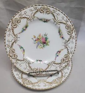 2 Vintage Copeland Floral with Heavy Embossed GoldTrim 9" Dinner Plates - Picture 1 of 5