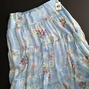 NWT Ralph Lauren Maxi Skirt Sz 8 Blue Chiffon Floral Tiered Ruffle Boho Prairie - Picture 1 of 18