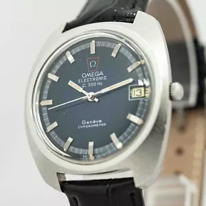 Vintage OMEGA Geneve Chronometer Electronic f300Hz Cal.1250 Quartz Navy Dial Men - Picture 1 of 17