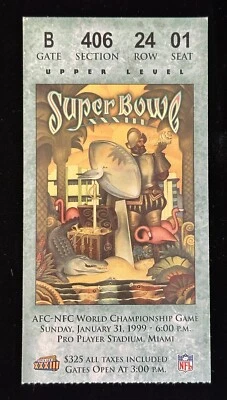Jan 31, 1999 Super Bowl XXXIII 33 ORIGINAL Ticket Stub - Broncos defeat Falcons - Image 1 of 2