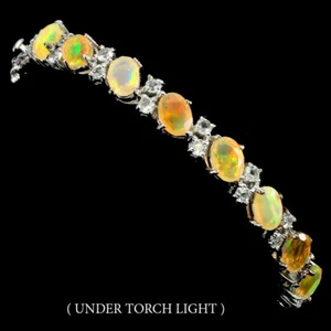 Brazalete de plata de ley 925 ovalado ópalo de fuego 7x5 mm aguamarina piedras preciosas joyería - Imagen 1 de 9