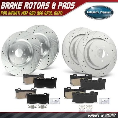 12x Front & Rear Side Drilled Rotors & Brake Pads for INFINITI M37 Q50 Q60 Q70L - Image 1 of 4
