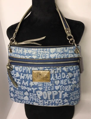 Coach Poppy Denim Bag Graffiti Wordblock Signature Bag No.A1173-16989 - Image 1 of 4