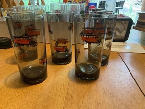 BLUE BIRD BUSES VTG BARWARE 5 GLASSES ORIGINAL SMOKED GLASS - Picture 1 of 4