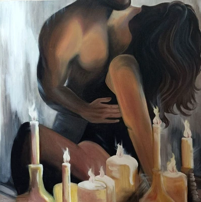 Arte de pared retrato pasión lienzo pintura pareja amantes al óleo original 20 x 20 pulgadas Foto 1 de 2