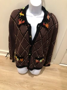 BEREK sweater Fall colors & leaves Size Large Brown/orange perfect - Picture 1 of 12
