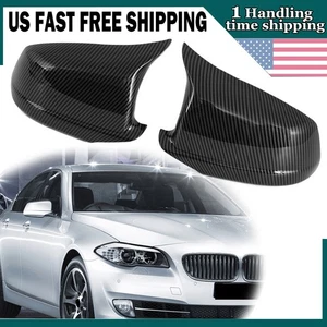 Pair Carbon Style Side Wing Mirror Cover Cap For 2011-13 BMW F10 F11 F18 Pre-LCI - Picture 1 of 13