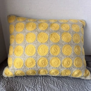 Pottery Barn Beige & Yellow Embroidered Circles Accent Throw Pillow 12” X 16” - Picture 1 of 5