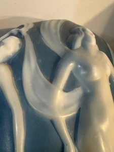 Vintage 1940s Dancing Nudes Ladies Phoenix Glass Vase Art Nouveau 12” H Blue Whi - Picture 1 of 6