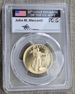 1989 $25 American Gold Eagle 1/2 Oz PCGS PR 70 Cameo Proof Mercanti Signature  - Image 1 of 3