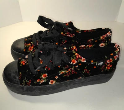 Rocket Dog Shoes Black Velvet Floral Print Slight-Platform Sneakers Punk - Image 1 of 4