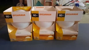 3 PACK Sylvania 60w G40 White Globe Light Bulbs *New In Pkg* - Picture 1 of 3