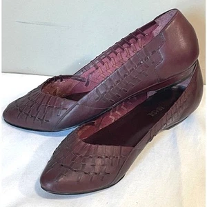 Vintage Leder geflochten Mahagoni flache Halbschuhe Damengröße 7,5 - Bild 1 von 10