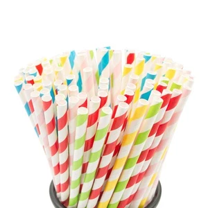 100PCS Cannucce di Carta Biodegradabili Bulk, Colori Arcobaleno Assortiti Bevanda a Righe... - Foto 1 di 6