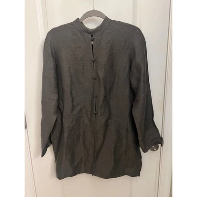 Blusa Eileen Fisher Mandarim Sapo Fecho Linho Algodão P Marrom Lagenlook Luxo - Imagem 1 de 4