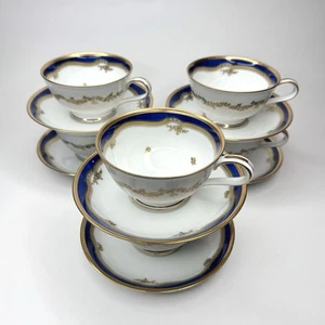 RARE Set of 6 NORITAKE Acclaim 1509 Teacup and Saucers Cobalt Blue Gold Trim - Picture 1 of 6