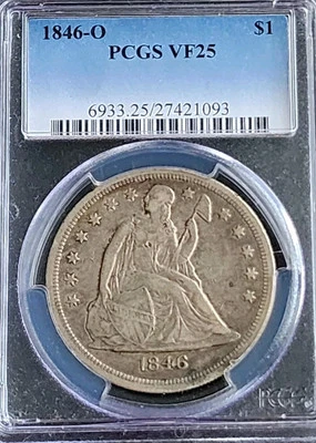 1846 $1 Seated Liberty Silver Dollar  PCGS VF-25 Good Date. - Image 1 of 4