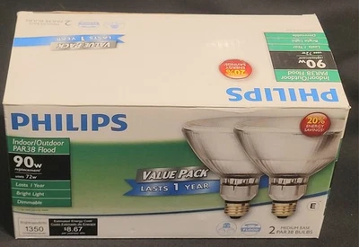 Philips 90 Watt Indoor/Outdoor 1350 Lumens PAR 38 SPOT Value Pack 2 In Box NEW - Image 1 of 4