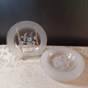 Hummingbird Avon 24% Lead Crystal SET OF 6 Dessert Plates/ Salad Plates - Picture 1 of 2