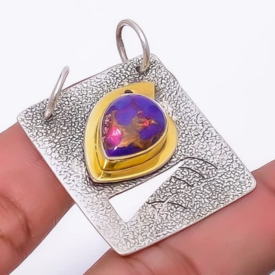 Colgante de pájaro enchapado en oro de plata de ley 925 turquesa púrpura cobre 1,56" P_18 Foto 1 de 4