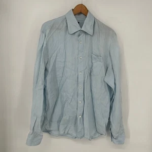 Hugo Boss Shirt Mens Large Blue Linen Long Sleeve Button Up Regular Fit - Picture 1 of 11