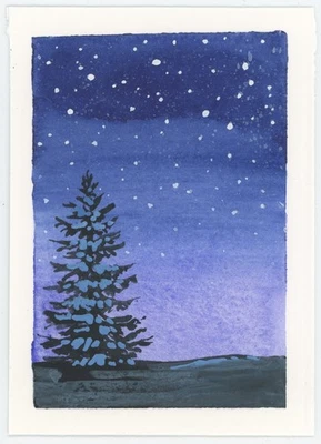 Pintura Bosque Nevado Puesta de Sol, ACEO Original (NO ES UNA IMPRESIÓN), 2,5x3,5, Firmada Foto 1 de 3