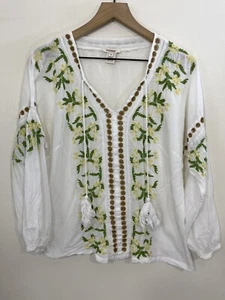 Sundance Boho Peasant Embroidery Floral Tunic Top M Cottage Prairie Artsy Cabin - Picture 1 of 12