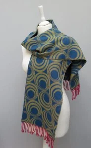 Blue Green Pink Swirly Circle Print 100% Woven Cashmere Made In Scotland Scarf - Picture 1 of 6