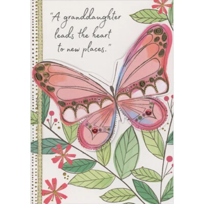 Large Pink 3D Butterfly Red Sequins Ribbon Granddaughter Valentine's Day Card - Image 1 of 2