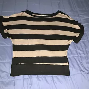 Dolman sleeve striped sweater top tan and black Juniors Sz Medium, lightweight - Picture 1 of 2